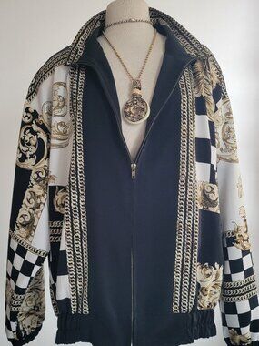 Vintage Jacket by Design on Black & White Gold Chain Print Jacket
